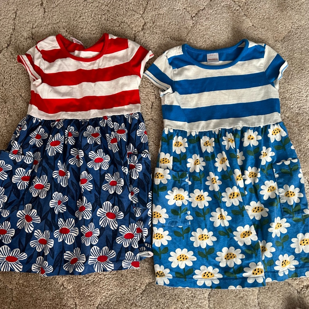 Lot 2  size 5 Hanna Andersson Red and Blue Striped Floral Dresses